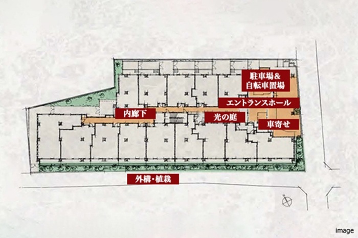 1階敷地配置図｜ザ・パークハウス上原